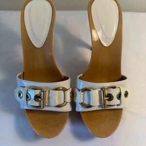 White and Gold Mules with Chunky Heel